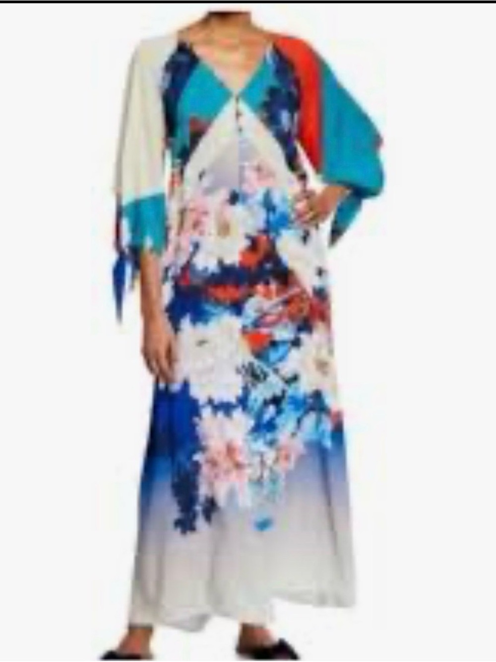 Johnny Was Floral California Drifter Maxi Tie Sleeve Dress sz L.